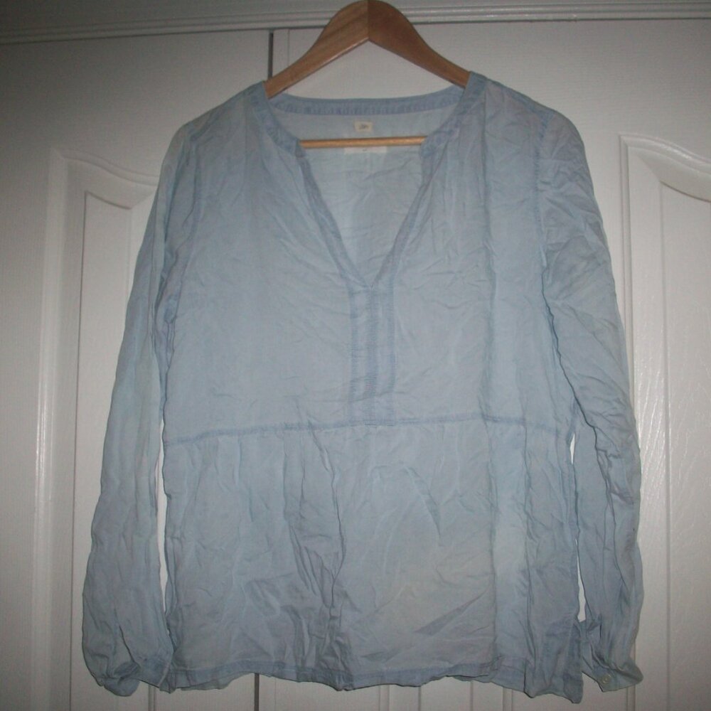 Ann Taylor LOFT Blue The Softened Peasant Shirt Long Sleeve Boho Top Relaxed S/M